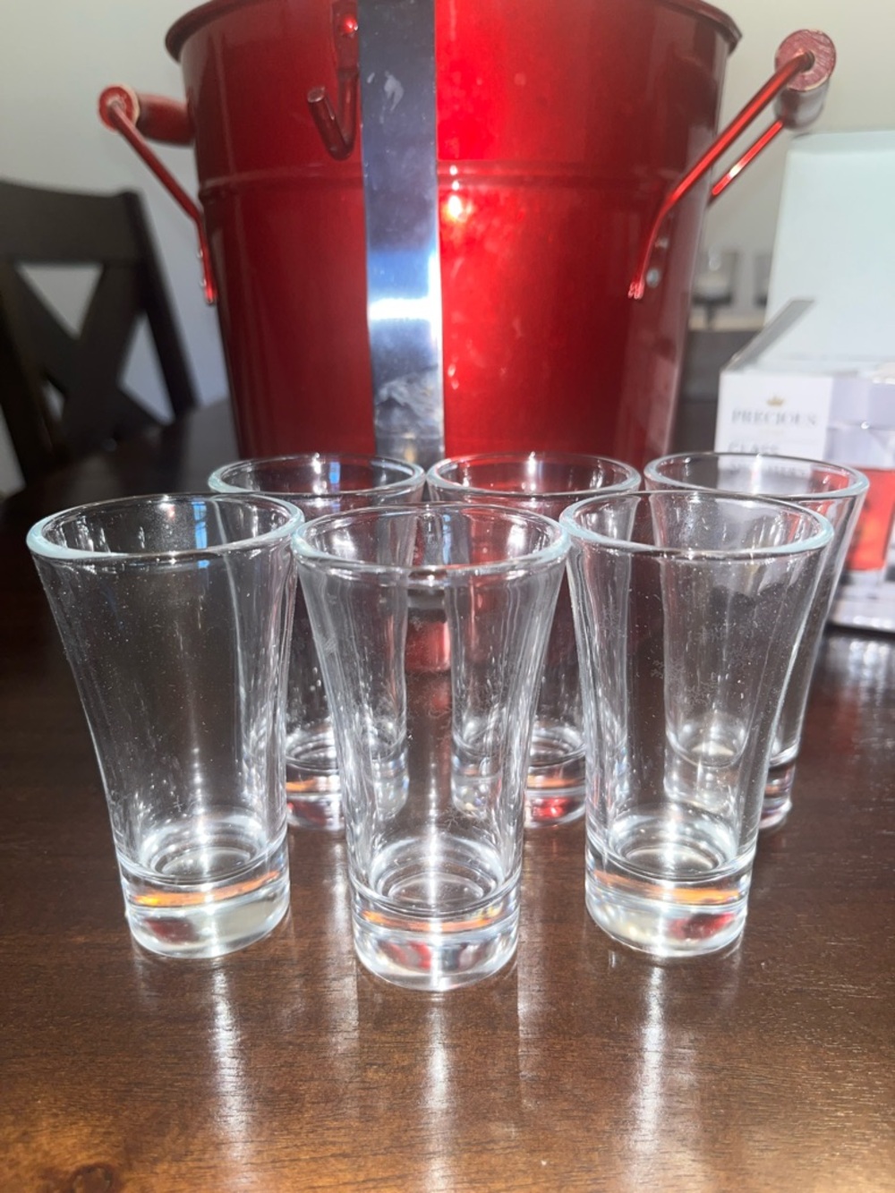 Red Metal Beverage Bucket with Handle - Home Dining & 6 Shot Glasses - Picture 2 of 6
